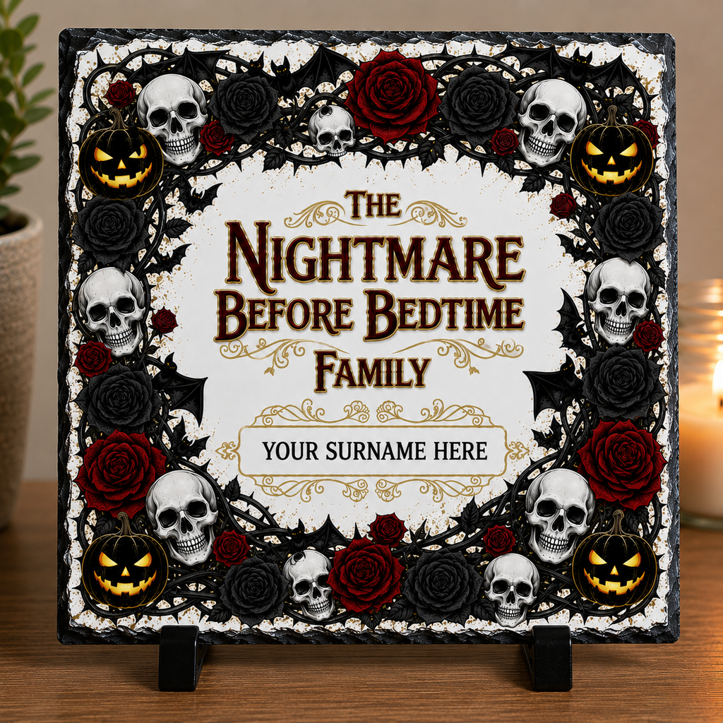 The Nightmare Before Bedtime Family Personalised Slate Plaque