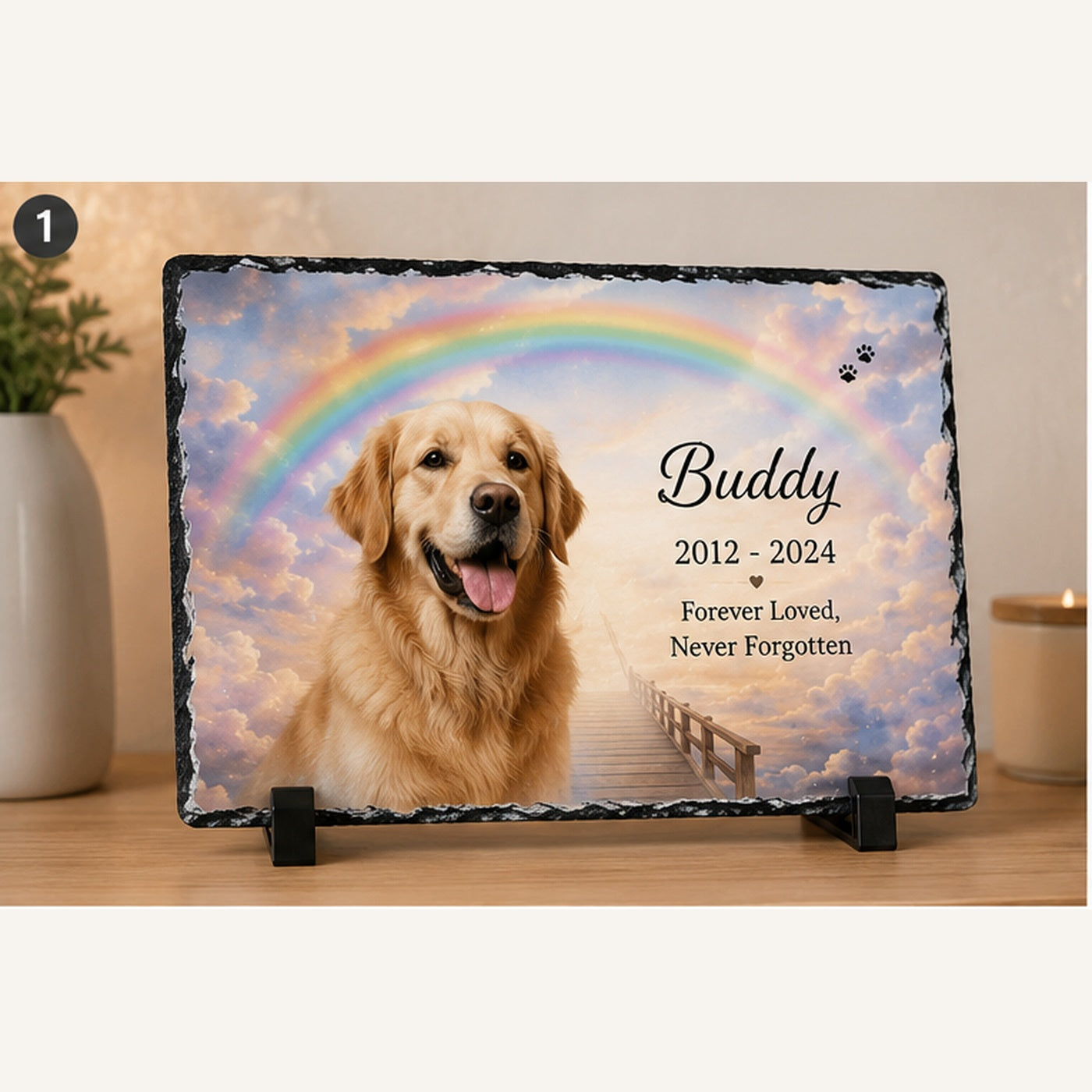 Personalised Rainbow Bridge Pet Memorial Photo Slate