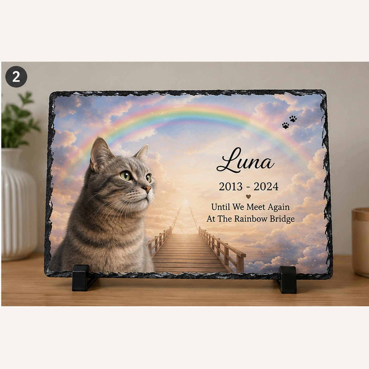 Personalised Rainbow Bridge Pet Memorial Photo Slate