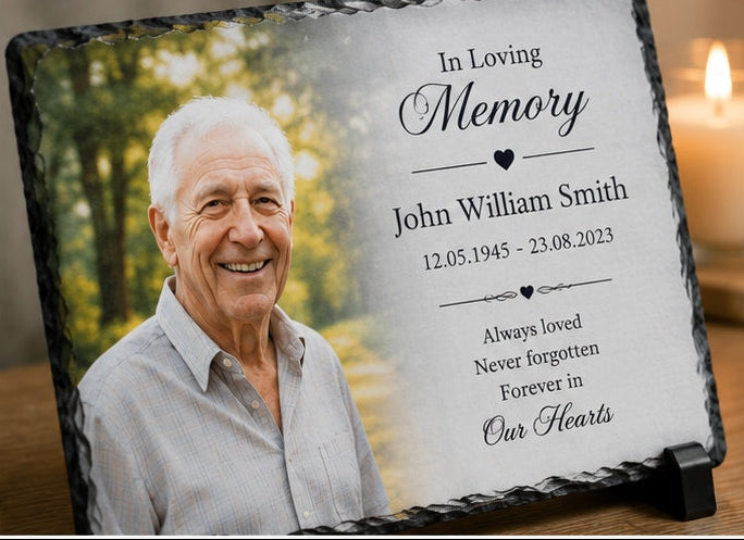 Personalised Memorial Photo Slate Plaque | In Loving Memory Gift