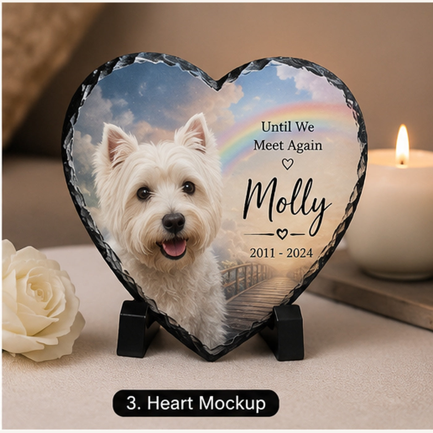 Personalised Rainbow Bridge Pet Memorial Photo Slate