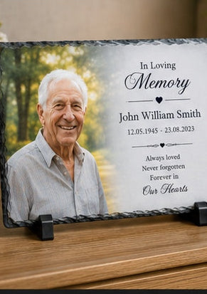 Personalised Memorial Photo Slate Plaque | In Loving Memory Gift