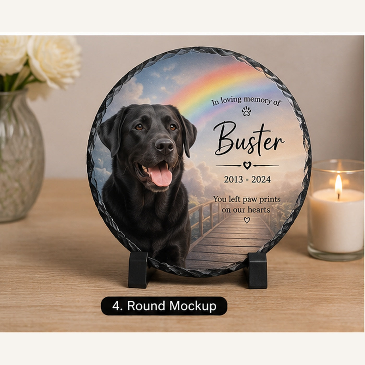 Personalised Rainbow Bridge Pet Memorial Photo Slate