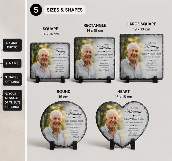 Personalised Memorial Photo Slate Plaque | In Loving Memory Gift