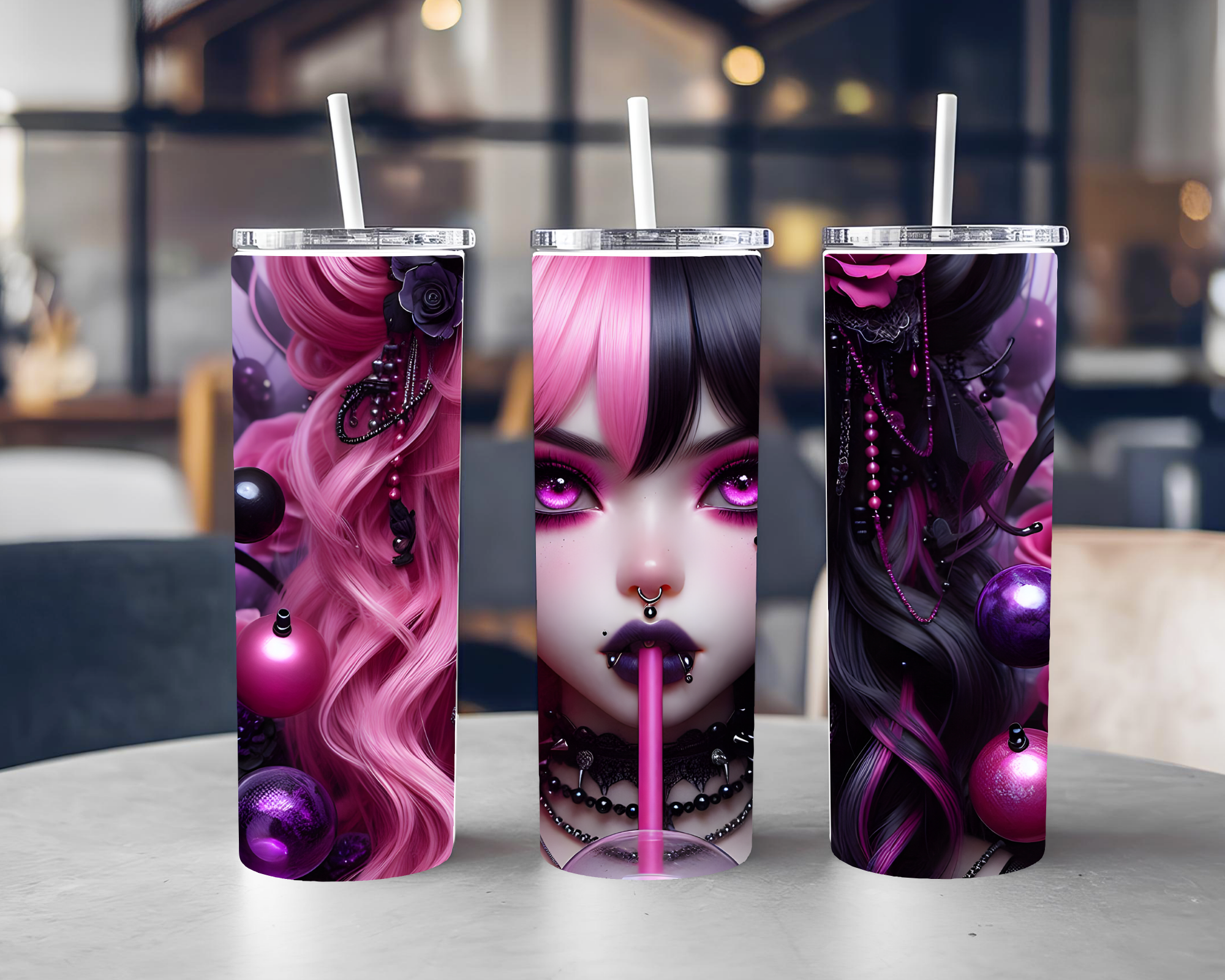 Pink Goth Anime 20oz Stainless Steel Tumbler