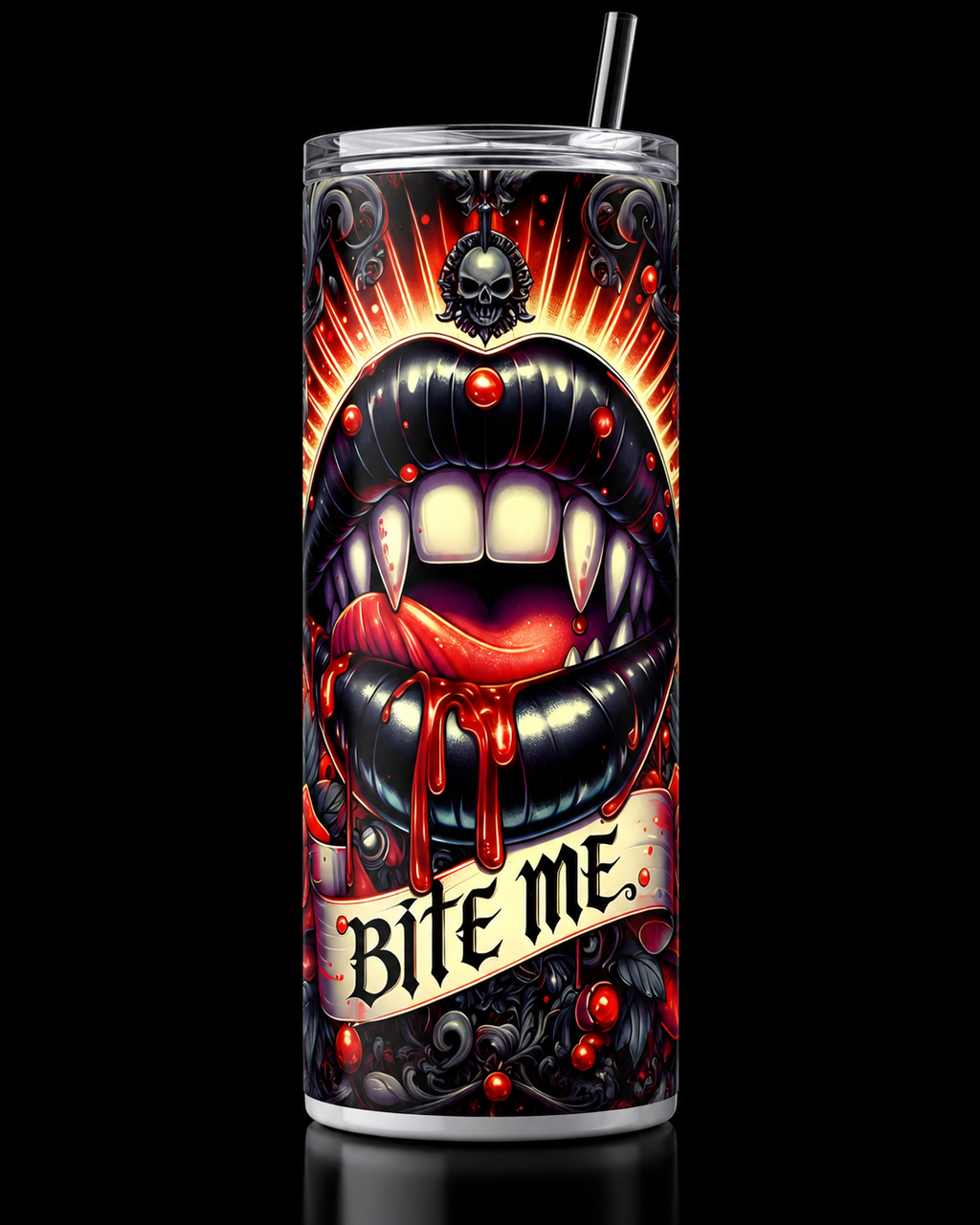 Bite Me Vampire Lips 20oz Skinny Tumbler – Gothic Horror Travel Cup