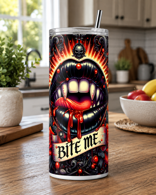 Bite Me Vampire Lips 20oz Skinny Tumbler – Gothic Horror Travel Cup