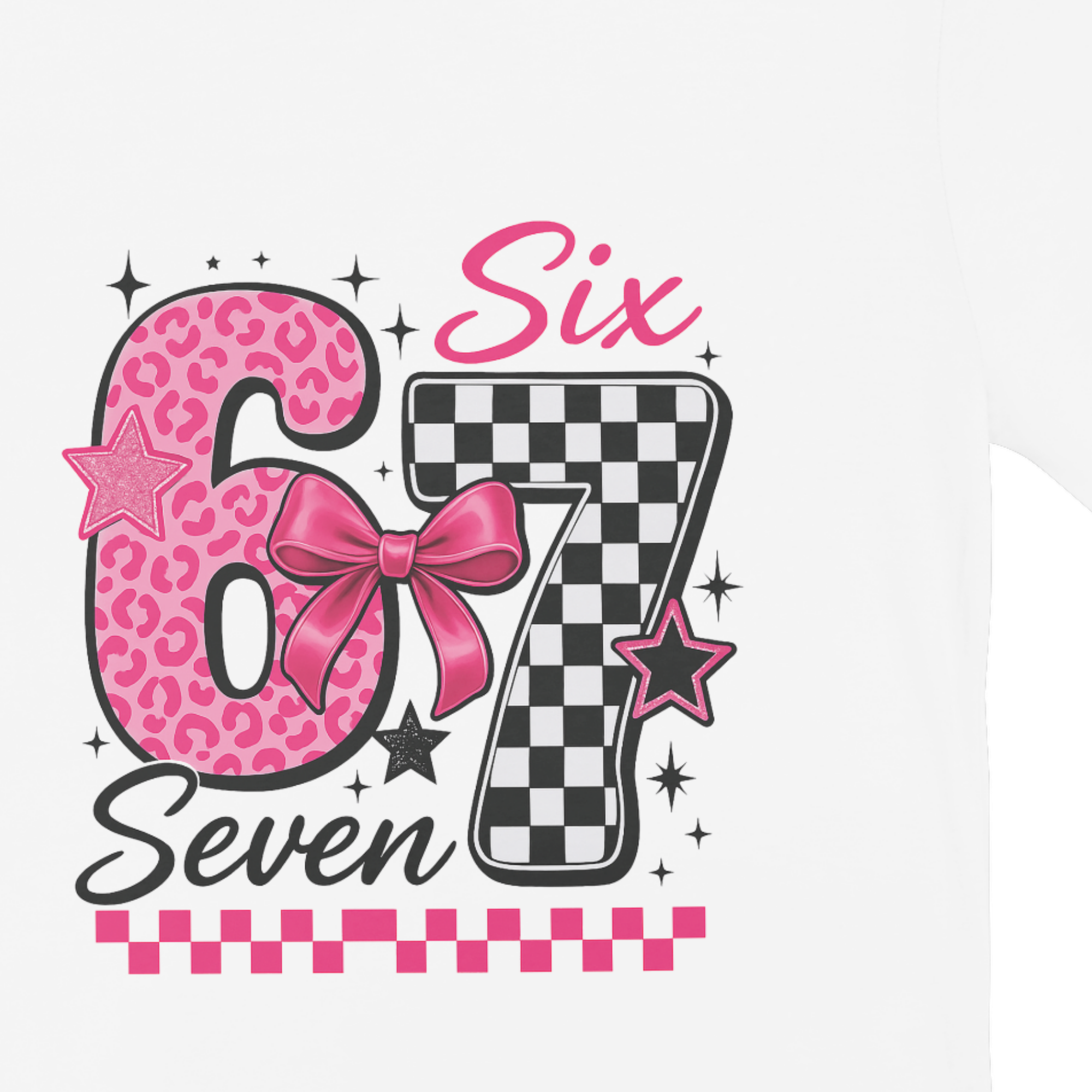 Pink leopard and checkerboard 67 graphic design for kids t-shirt