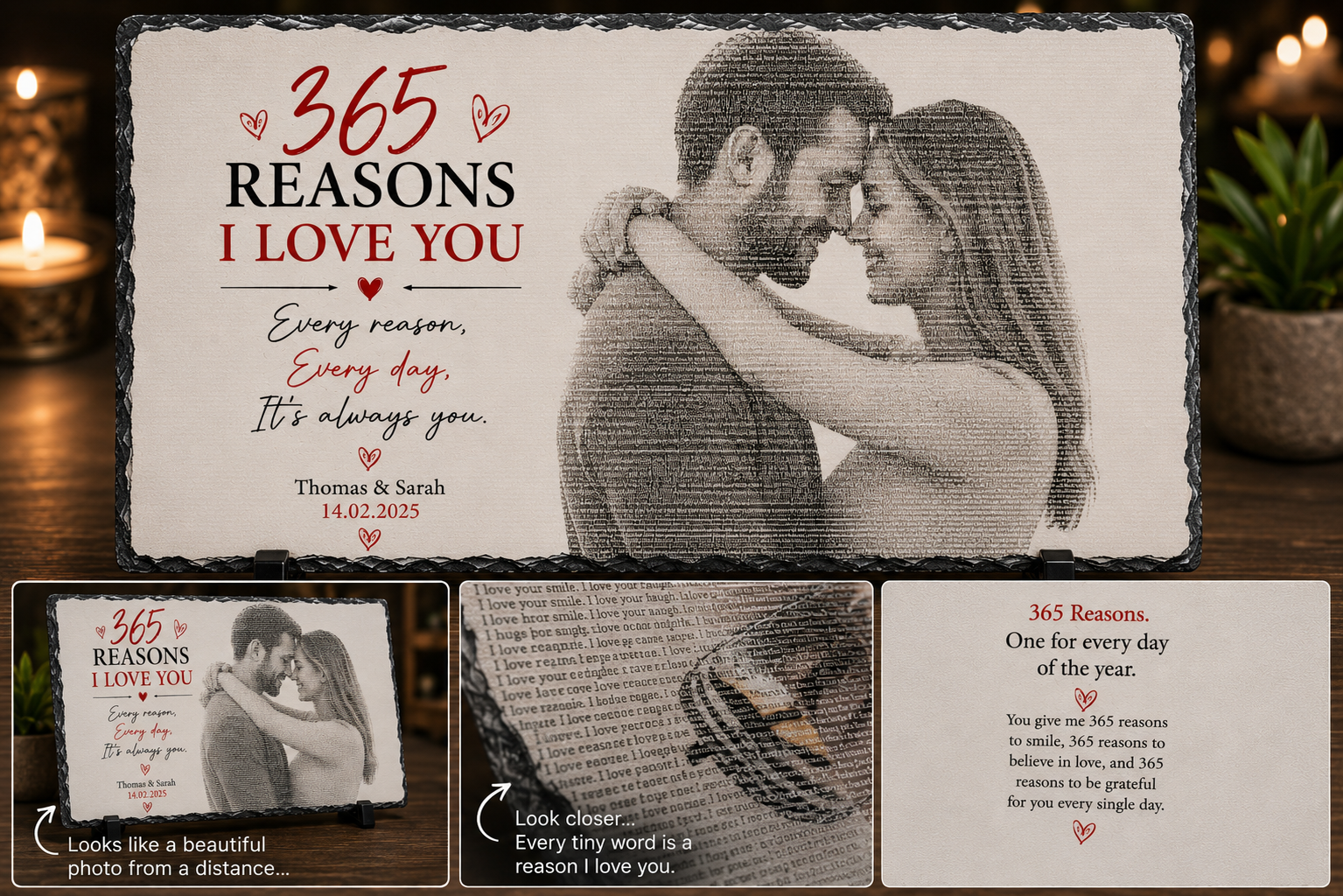 Personalised rectangle photo slate with custom word art portrait