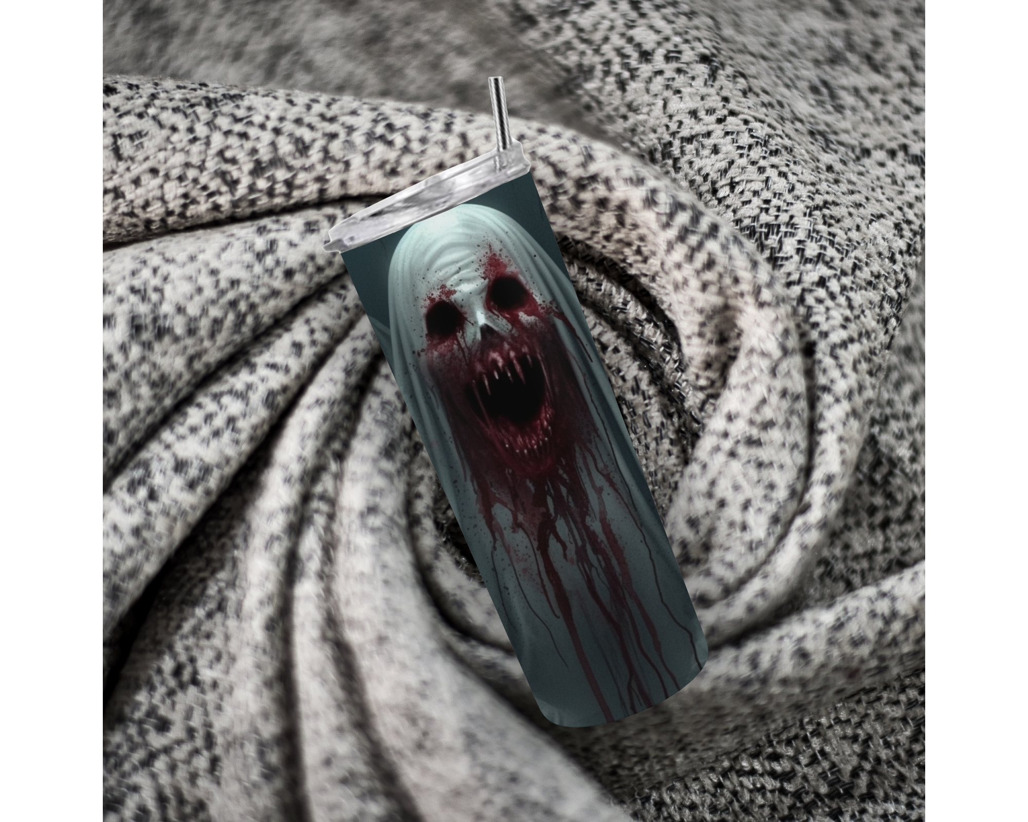 Horror Ghost 20oz Skinny Tumbler with Straw – Scary Halloween Travel Cup