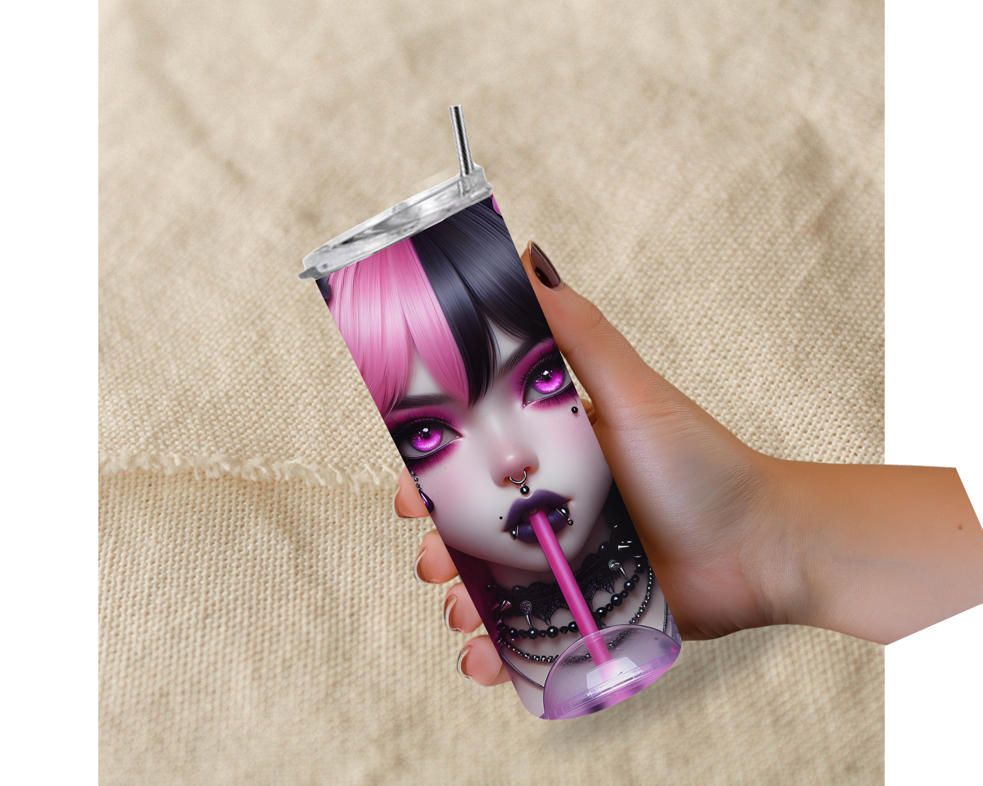 Pink Goth Anime 20oz Stainless Steel Tumbler