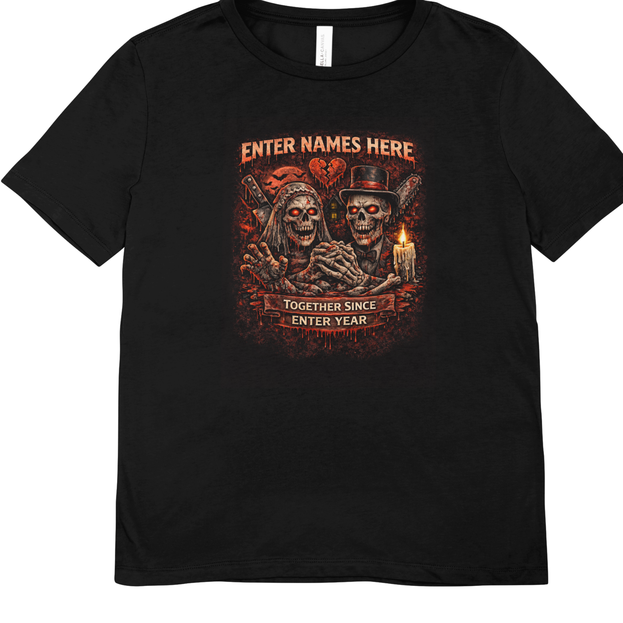 Black t-shirt mockup personalised skeleton couple together since design