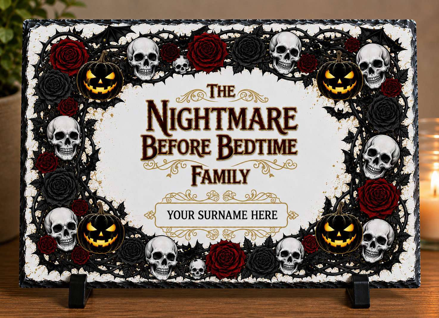The Nightmare Before Bedtime Family Personalised Slate Plaque