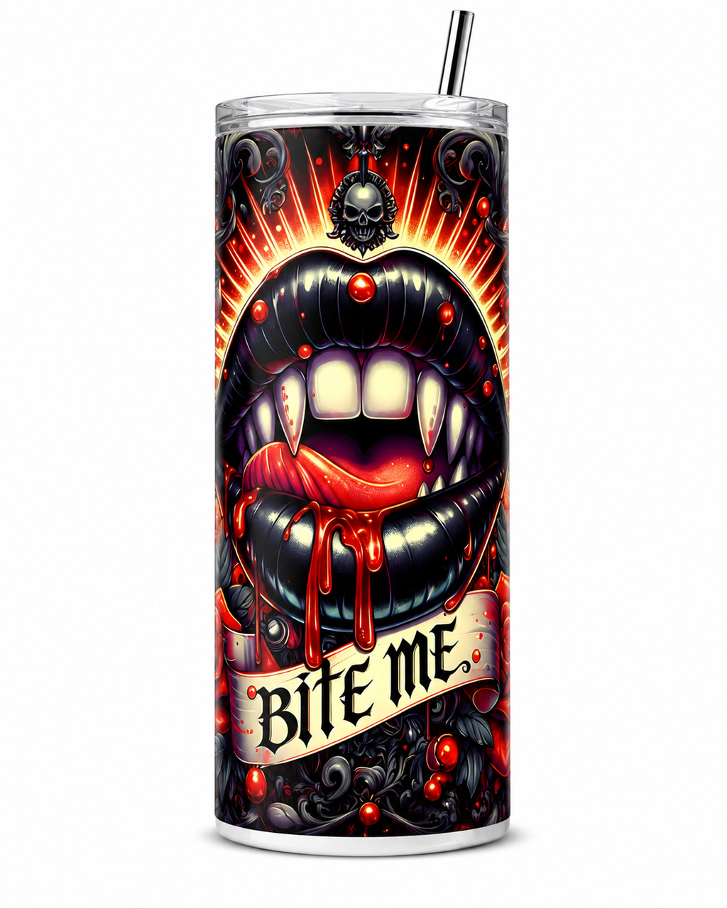 Bite Me Vampire Lips 20oz Skinny Tumbler – Gothic Horror Travel Cup