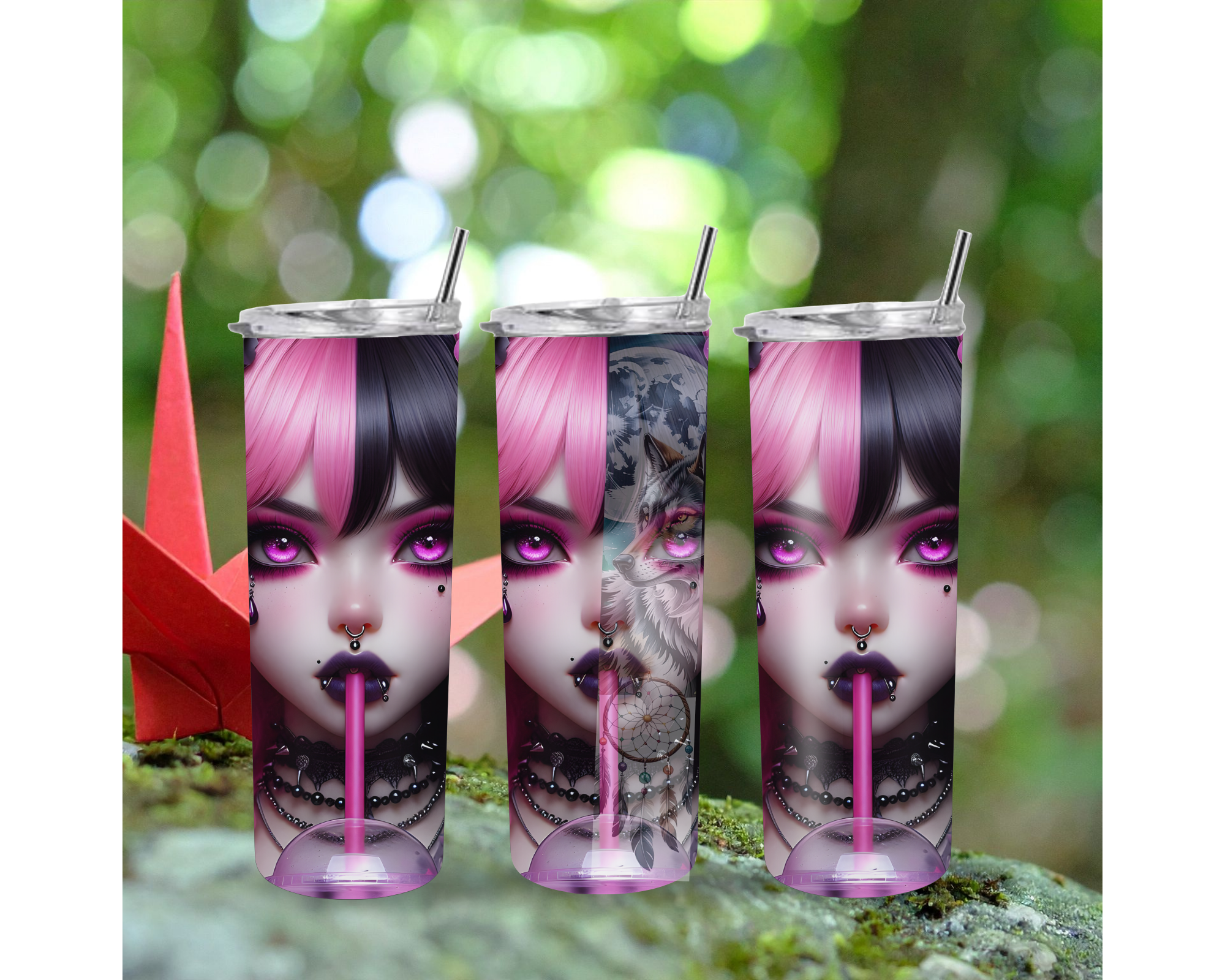Pink Goth Anime 20oz Stainless Steel Tumbler