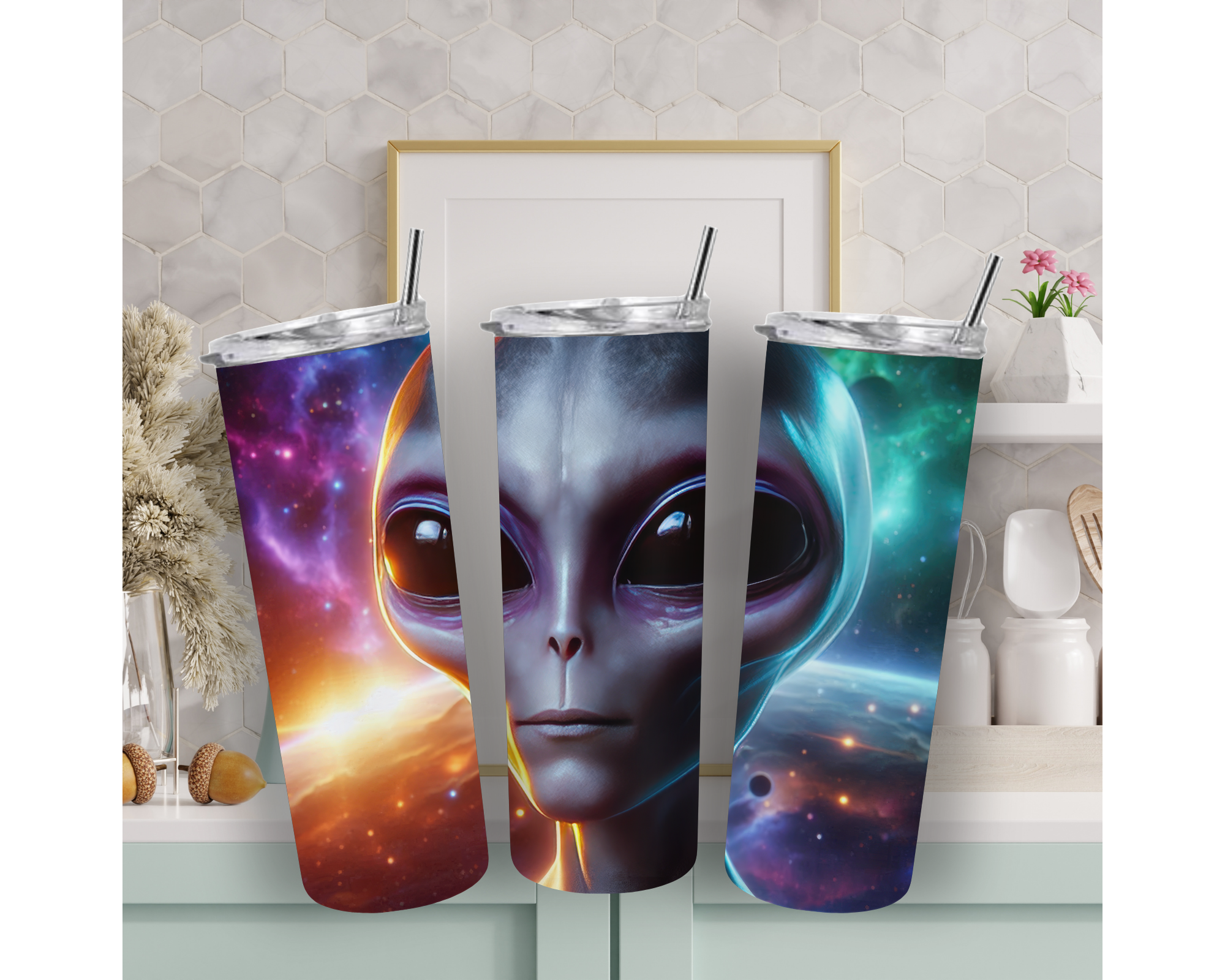Alien Space 20oz Skinny Tumbler with Straw