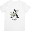 White t-shirt front mockup personalised floral initial and name print