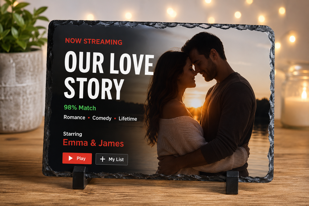 Personalised Our Love Story rectangular photo slate for couples