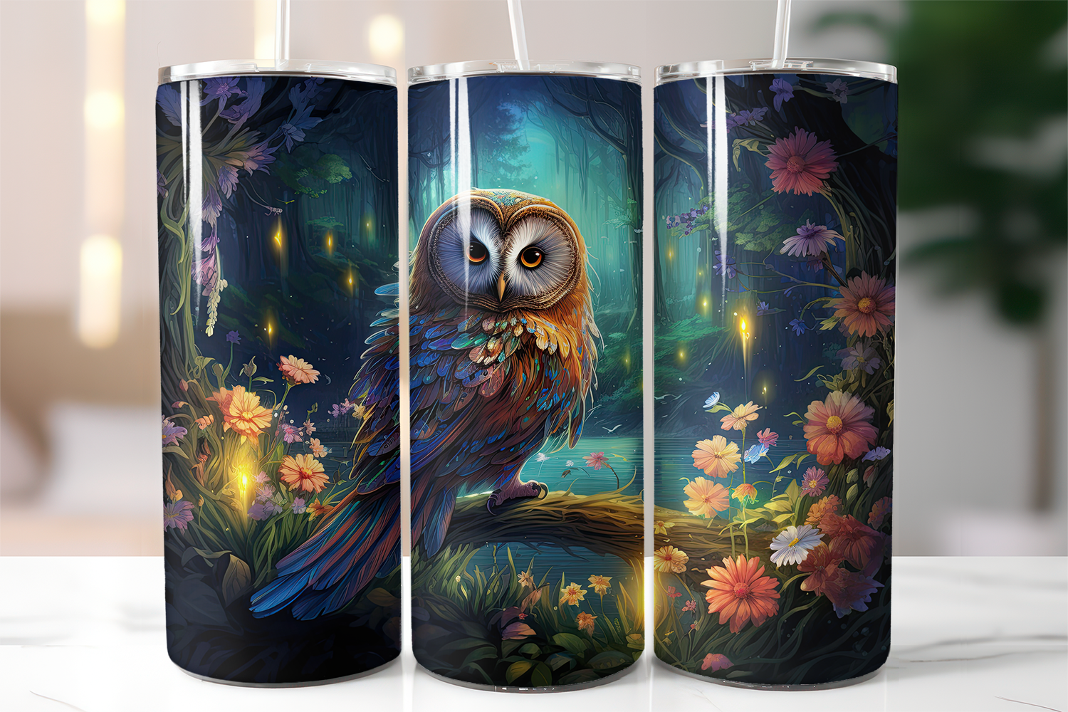 Enchanted Owl Forest 20oz Skinny Tumbler with Lid & Straw