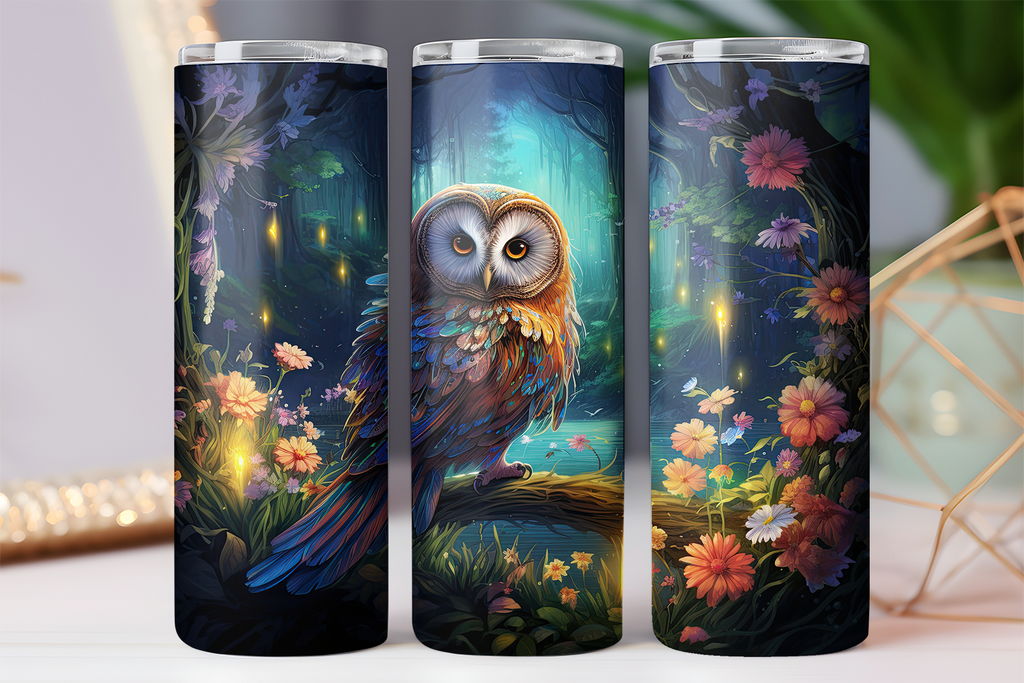 Enchanted Owl Forest 20oz Skinny Tumbler with Lid & Straw