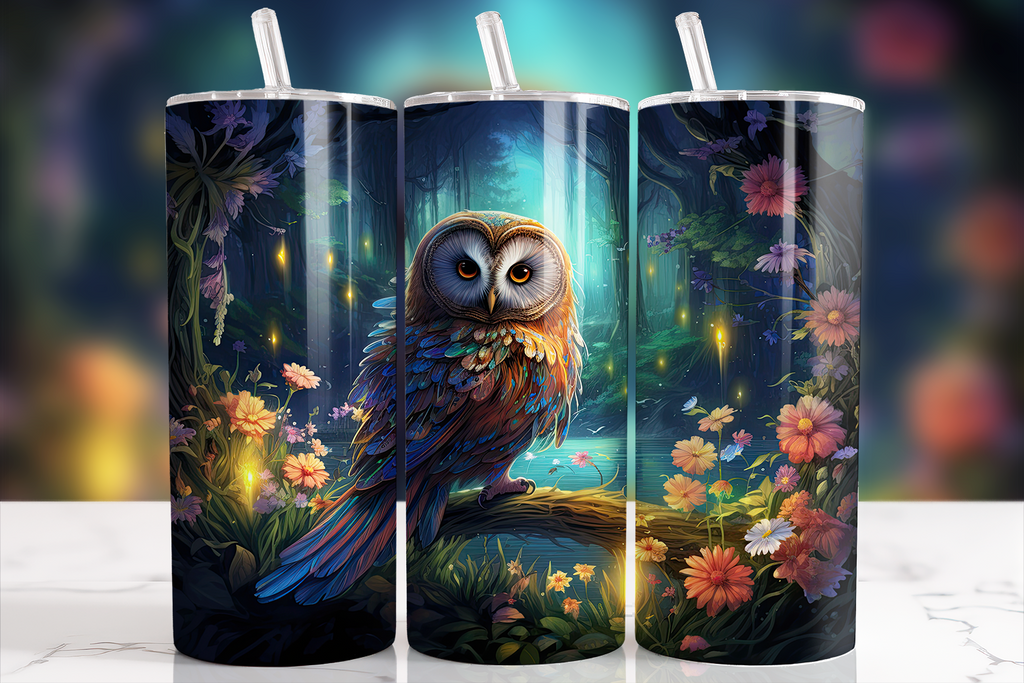 Enchanted Owl Forest 20oz Skinny Tumbler with Lid & Straw