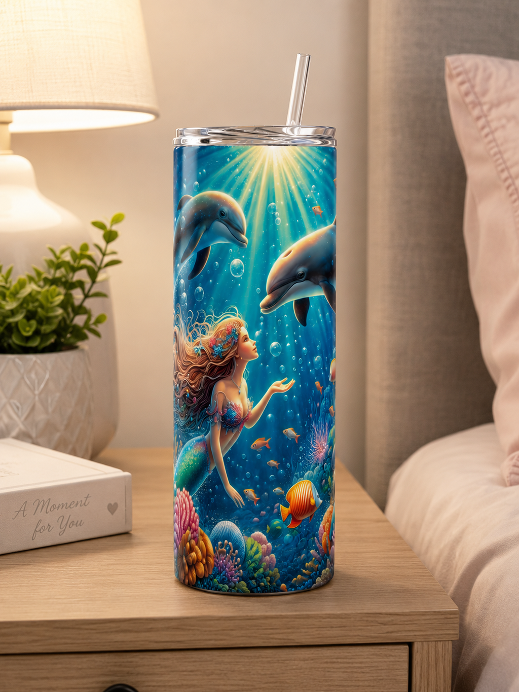 Mermaid & Dolphins 20oz Skinny Tumbler – Underwater Ocean Design