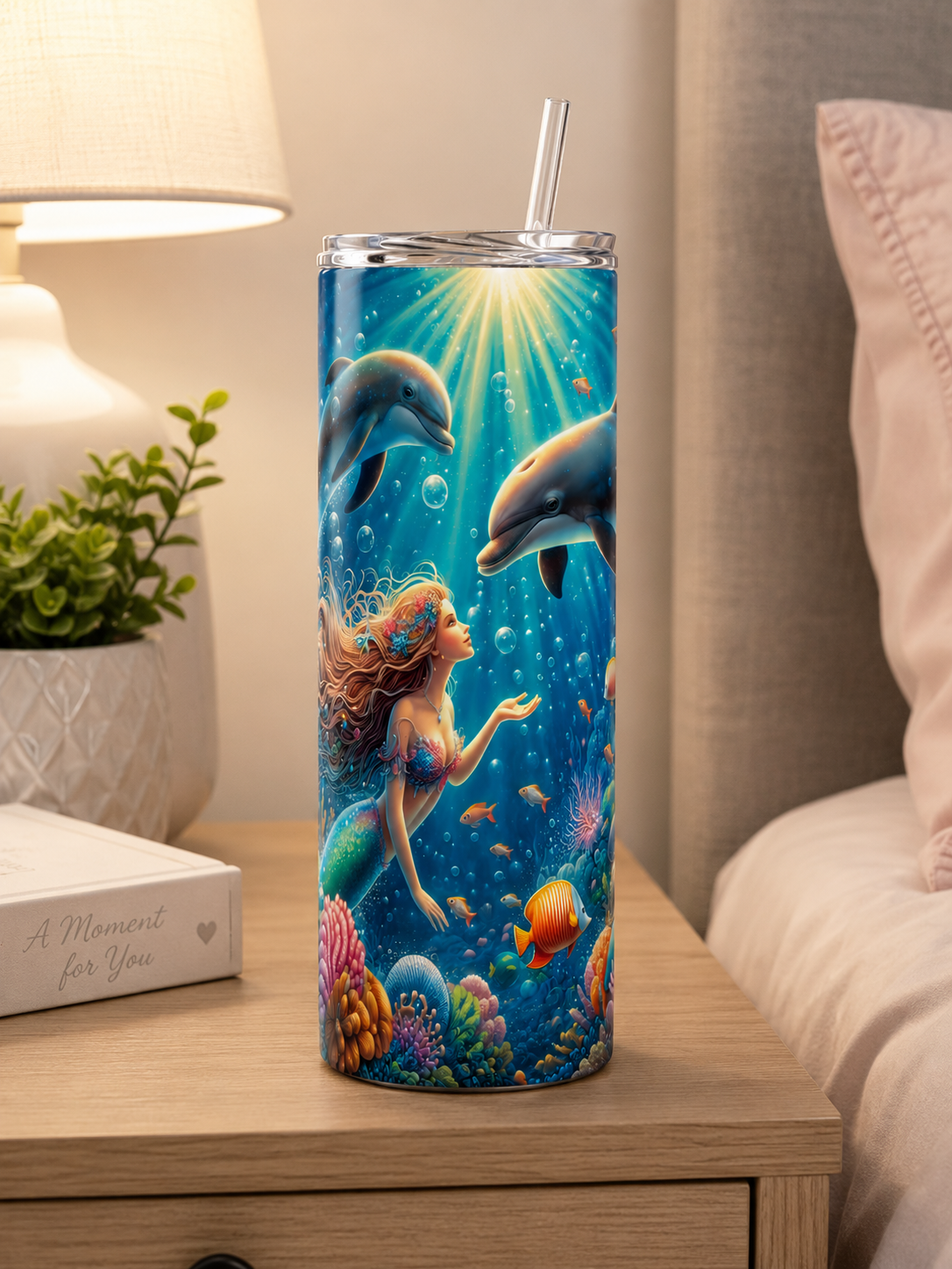 Mermaid & Dolphins 20oz Skinny Tumbler – Underwater Ocean Design