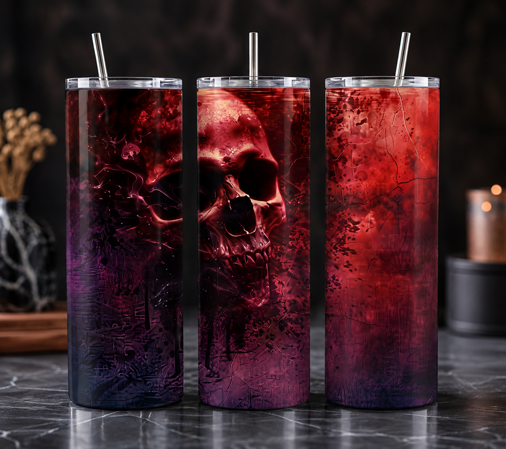 Red Gothic Skull 20oz Skinny Tumbler with Straw