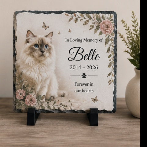 Personalised Cat Memorial Photo Slate | Custom Cat Remembrance Gift
