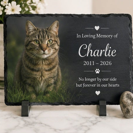Personalised Cat Memorial Photo Slate | Custom Cat Remembrance Gift