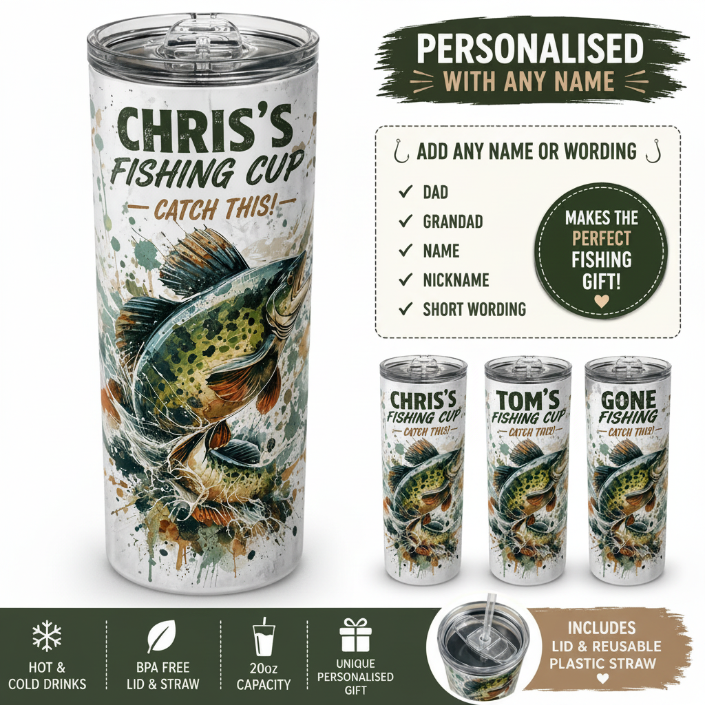 Personalised Fishing Tumbler – Name Gift for Dad or Grandad | 20oz