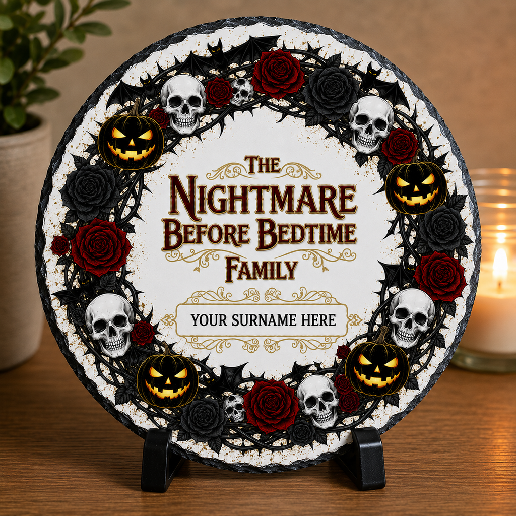 The Nightmare Before Bedtime Family Personalised Slate Plaque