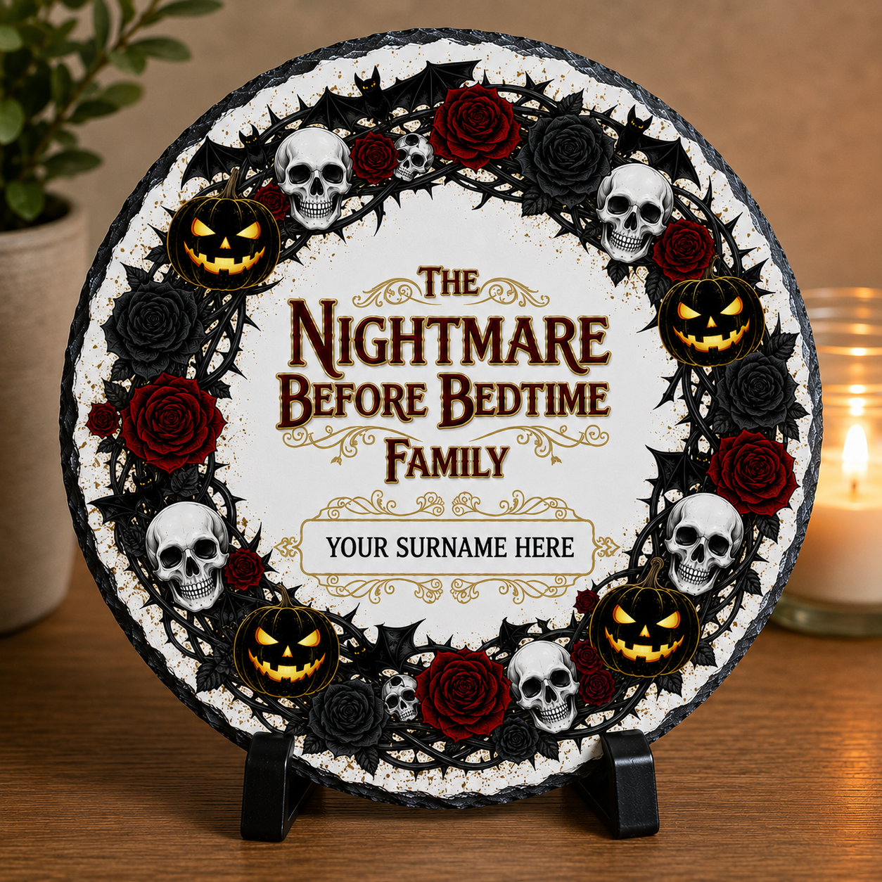 The Nightmare Before Bedtime Family Personalised Slate Plaque