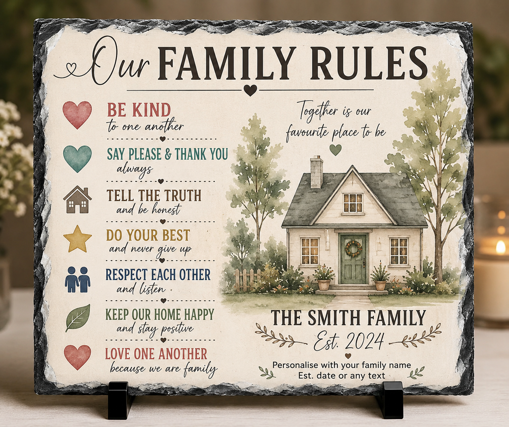 Personalised Family Rules Slate Plaque | Family Home Gift