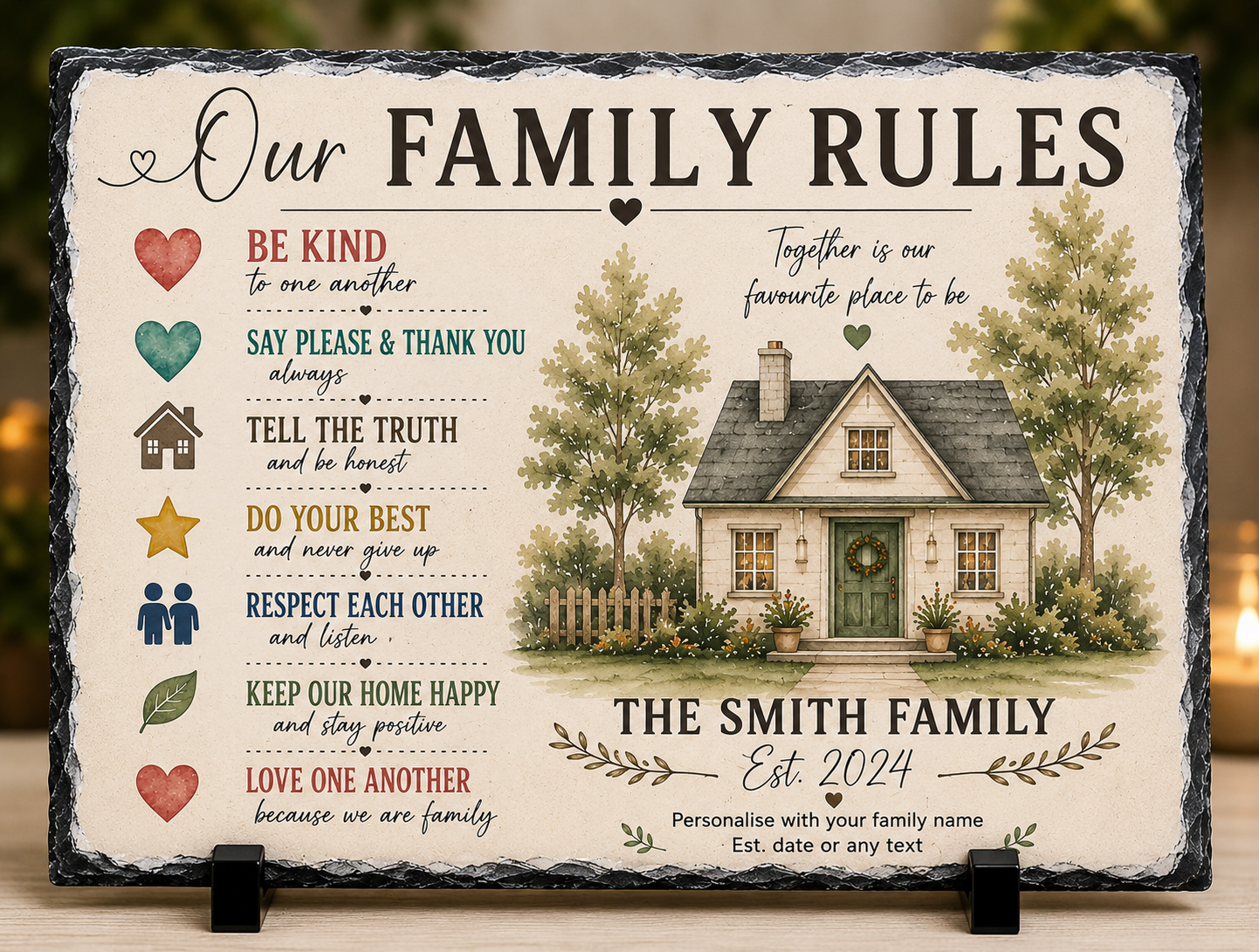 Personalised Family Rules Slate Plaque | Family Home Gift
