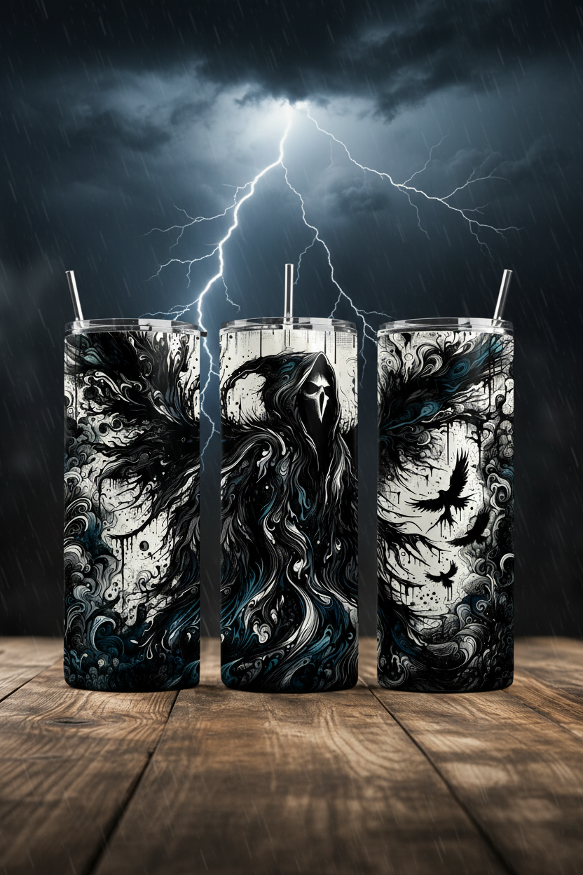 Gothic Horror Tumbler Mockup 10 - Stormy Sky