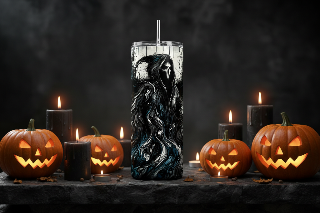 Gothic Horror Tumbler Mockup 4 - Halloween Pumpkins