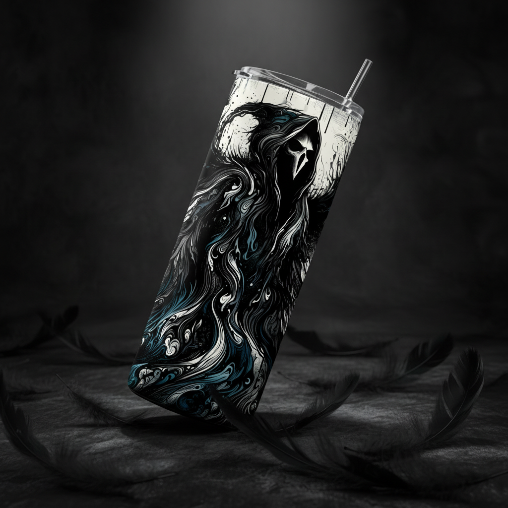 Gothic Horror Tumbler Mockup 8 - Black Velvet Feathers