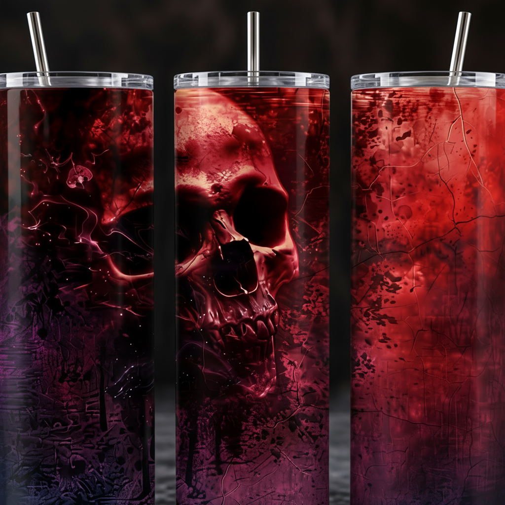 Red Gothic Skull 20oz Skinny Tumbler with Straw