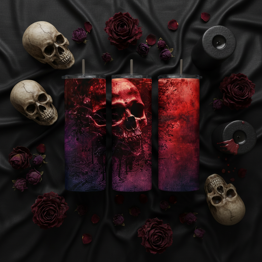 Red Gothic Skull 20oz Skinny Tumbler with Straw
