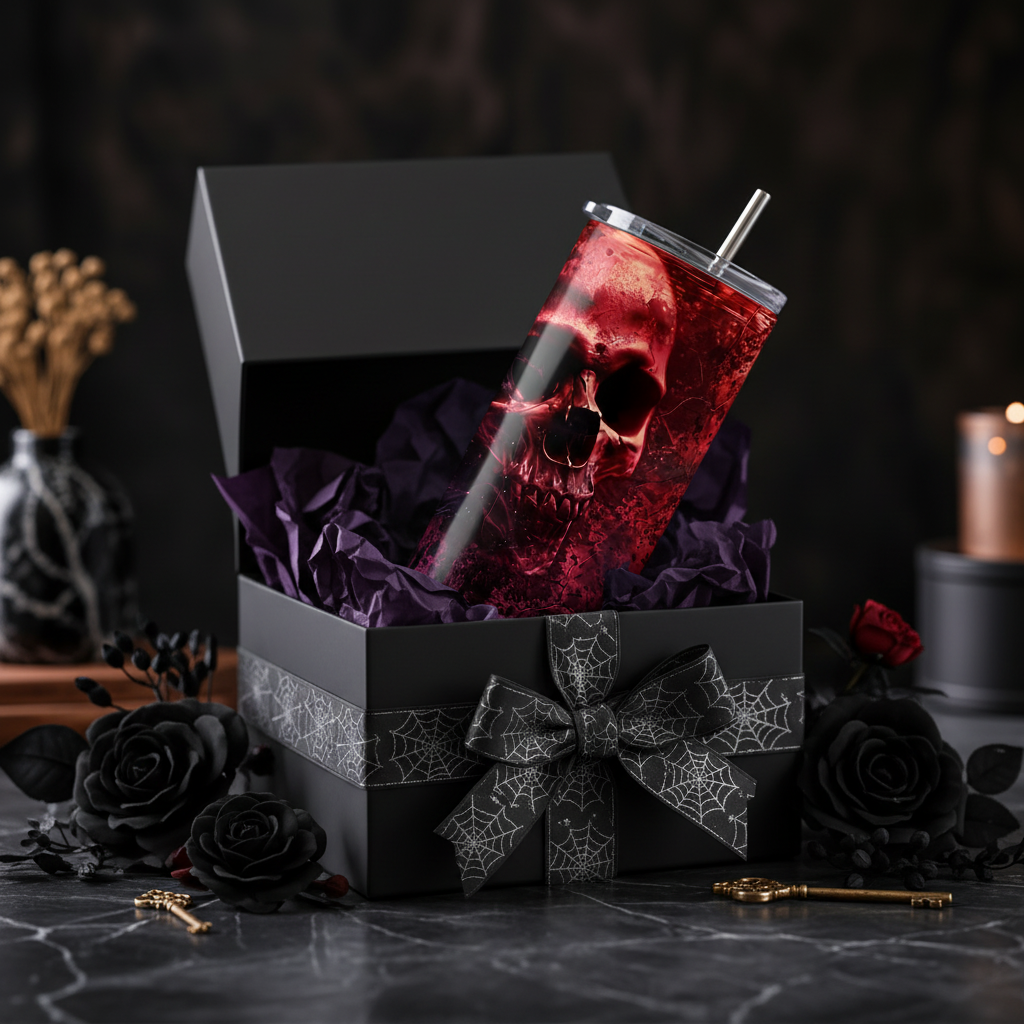 Red Gothic Skull 20oz Skinny Tumbler with Straw