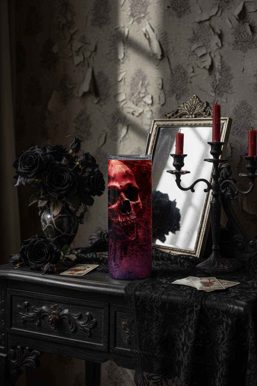 Red Gothic Skull 20oz Skinny Tumbler with Straw