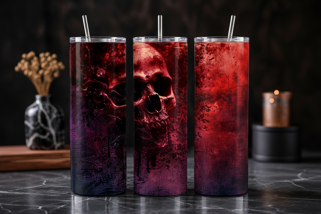 Red Gothic Skull 20oz Skinny Tumbler with Straw