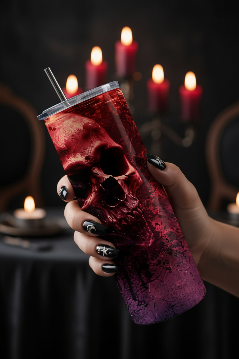 Red Gothic Skull 20oz Skinny Tumbler with Straw