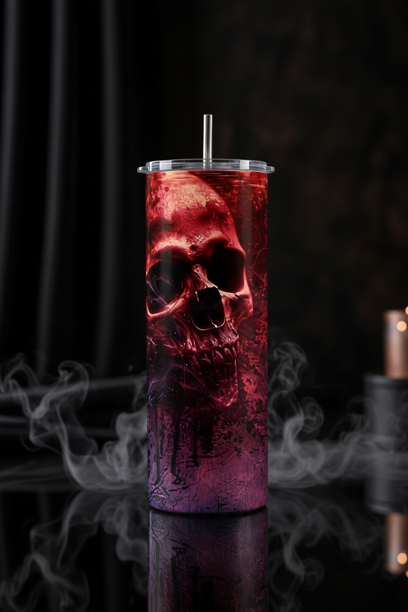 Red Gothic Skull 20oz Skinny Tumbler with Straw