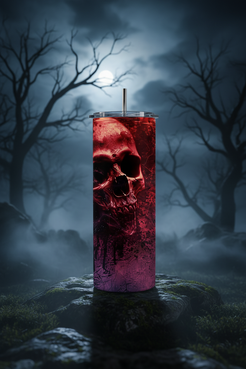 Red Gothic Skull 20oz Skinny Tumbler with Straw