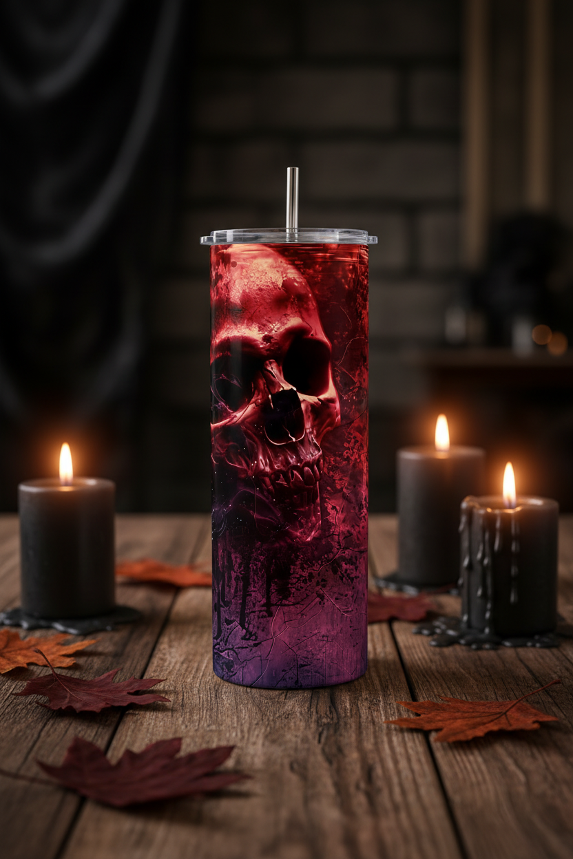 Red Gothic Skull 20oz Skinny Tumbler with Straw