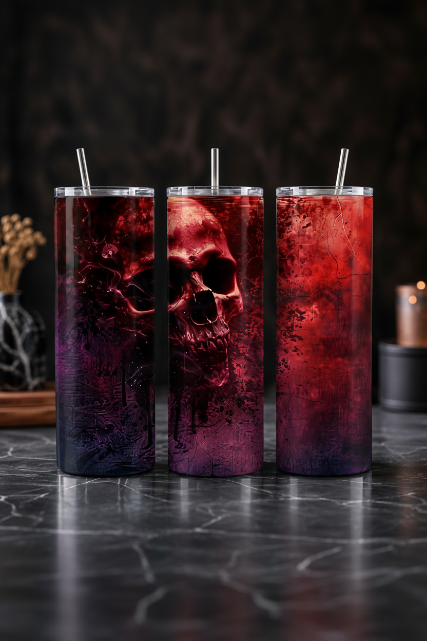 Red Gothic Skull 20oz Skinny Tumbler with Straw