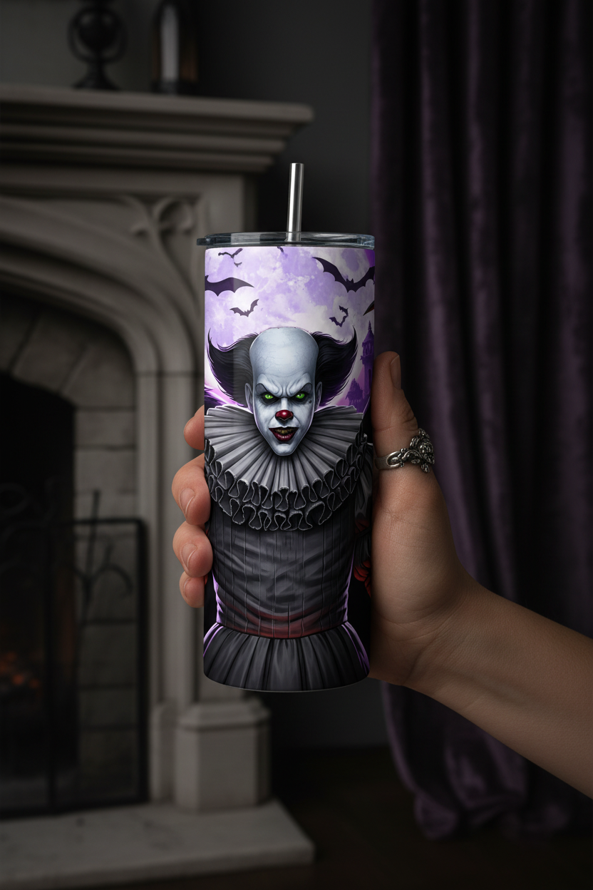 Horror Clown Wolf & Grim Reaper 20oz Skinny Tumbler