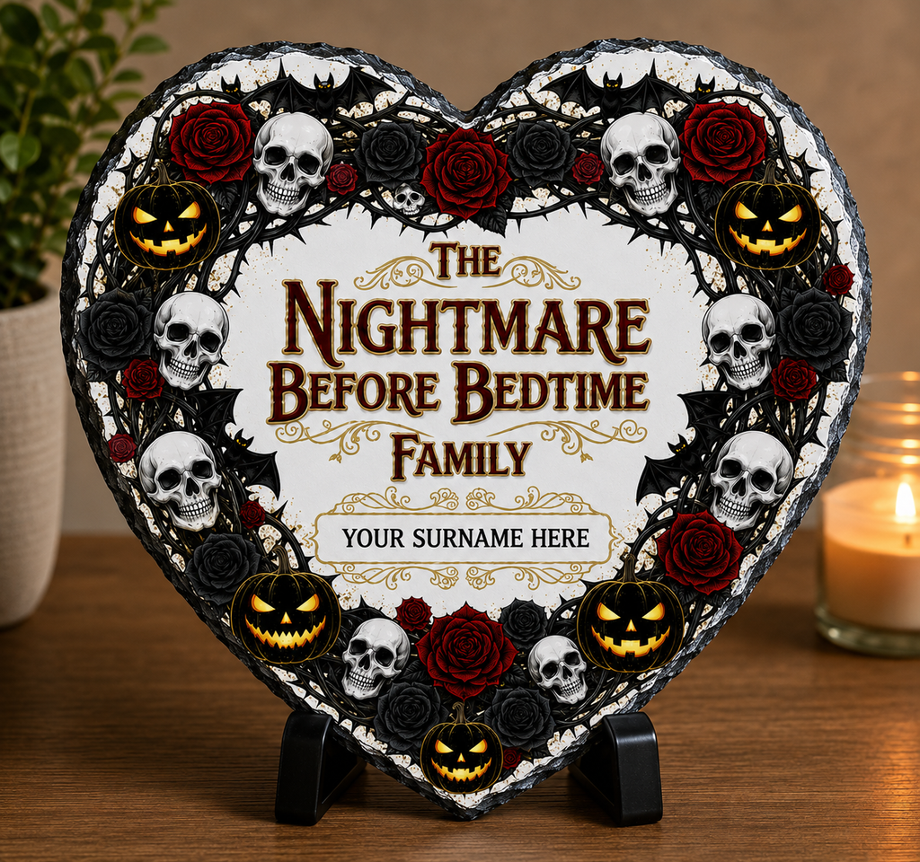 The Nightmare Before Bedtime Family Personalised Slate Plaque